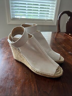 Splendid Leather Open-Toe Cream Espadrille Wedge Sandals with Ankle Strap
